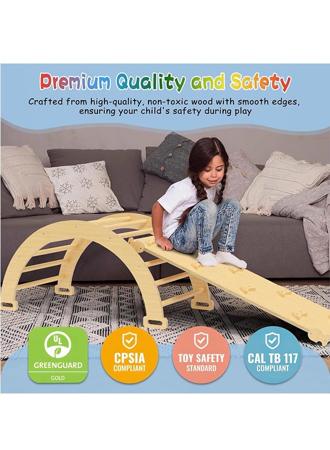 Beauenty Baby Climbing Toys Indoor Playground 5in1 Wooden Pikler Triangle Set 3Pcs Wooden Color Montessori Climbing Set for 3+ Years Old Baby Suitable for Park Indoor Outoor Home (wood color) - Image 5