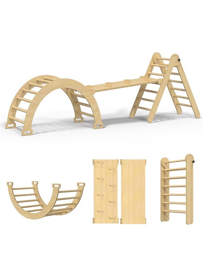 Beauenty Baby Climbing Toys Indoor Playground 5in1 Wooden Pikler Triangle Set 3Pcs Wooden Color Montessori Climbing Set for 3+ Years Old Baby Suitable for Park Indoor Outoor Home (wood color) - Image 1