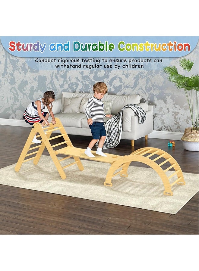 Beauenty Baby Climbing Toys Indoor Playground 5in1 Wooden Pikler Triangle Set 3Pcs Wooden Color Montessori Climbing Set for 3+ Years Old Baby Suitable for Park Indoor Outoor Home (wood color) - Image 2