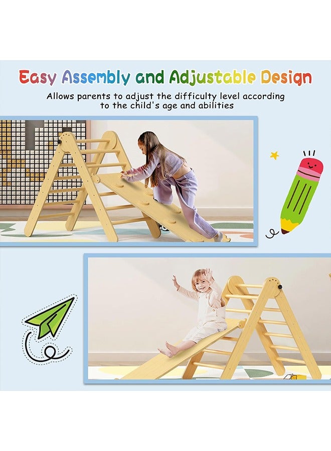 Beauenty Baby Climbing Toys Indoor Playground 5in1 Wooden Pikler Triangle Set 3Pcs Wooden Color Montessori Climbing Set for 3+ Years Old Baby Suitable for Park Indoor Outoor Home (wood color) - Image 3