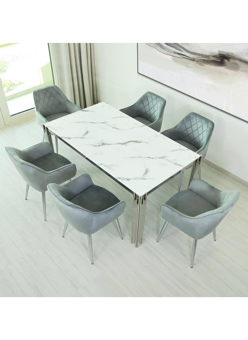 VANITY LIVING Dining Table Set 6 Seater - Seppio Chrome with Leon Grey Chairs  - Image 2