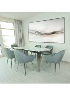 VANITY LIVING Dining Table Set 6 Seater - Seppio Chrome with Leon Grey Chairs  - Image 5