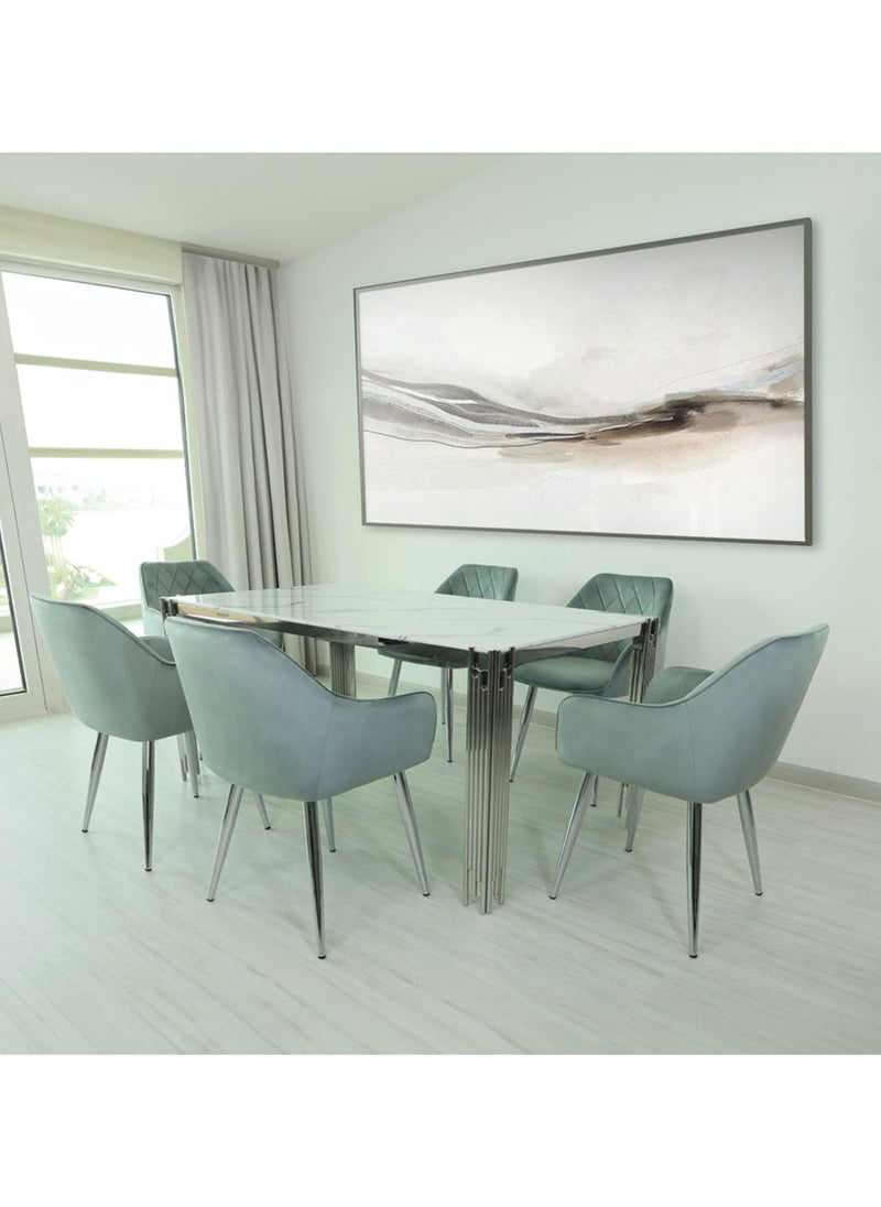 VANITY LIVING Dining Table Set 6 Seater - Seppio Chrome with Leon Grey Chairs  - Image 5