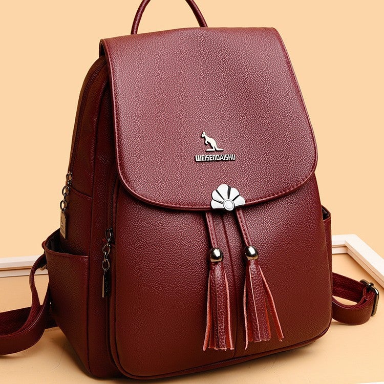 Women's Soft PU Leather Backpack - Large Capacity Waterproof Casual Travel Bag - Image 2