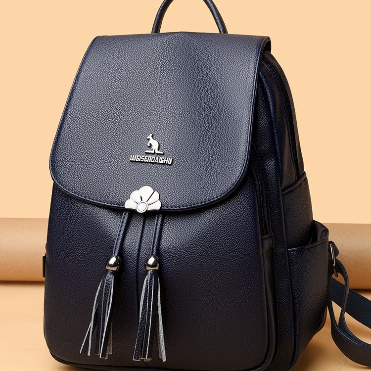 Women's Soft PU Leather Backpack - Large Capacity Waterproof Casual Travel Bag - Image 3