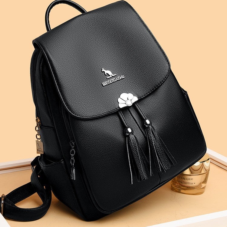 Women's Soft PU Leather Backpack - Large Capacity Waterproof Casual Travel Bag - Image 4