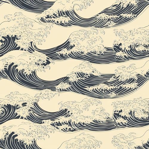 Stickyart Antique Wave Wallpaper Peel and Stick Japanese Ukiyo-E Wave Wallpaper Neutral Self Adhesive Beige Black Coastal Contact Paper Hokusai Ocean Wall Paper for Cabinet Accent Wall 17.5"x80" - Image 2