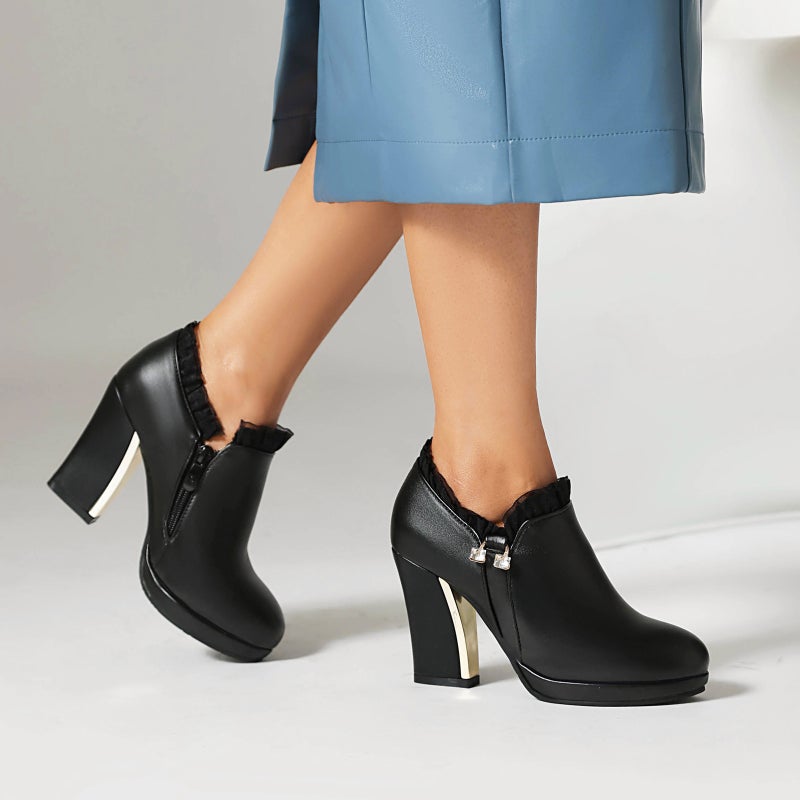 Spring Fashion High Heel Side Zipper 40-46 Plus Size Small Platform Middle Mouth Single Shoes For Women - Image 4