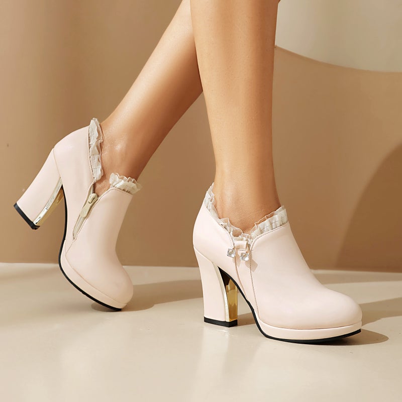 Spring Fashion High Heel Side Zipper 40-46 Plus Size Small Platform Middle Mouth Single Shoes For Women - Image 2