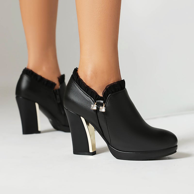 Spring Fashion High Heel Side Zipper 40-46 Plus Size Small Platform Middle Mouth Single Shoes For Women - Image 5