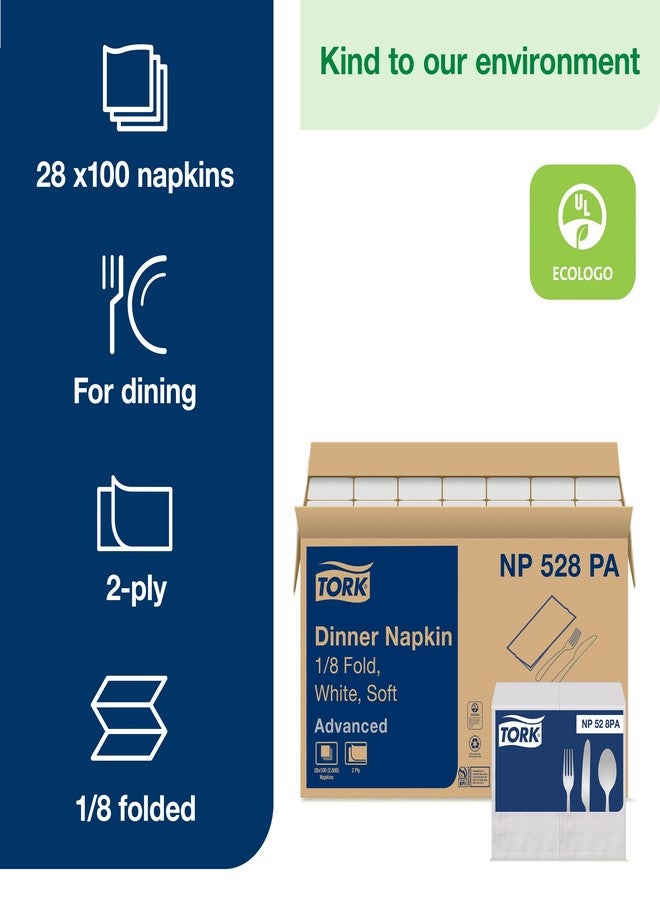 Tork White Soft Dinner Napkin, 1/8 Fold 2-ply, 15" x 17, 28 x 100 napkins, NP528PA - Image 3