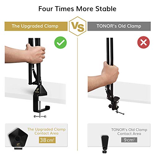 TONOR Microphone Stand Extension Arm, Studio Suspension Scissor Boom Arm with Pop Filter, 3/8" to 5/8" Adapter, Excellent Compatibility, Mic Clip, Upgraded Heavy Duty Clamp, T30 - Image 4