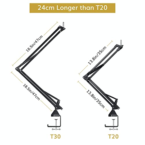 TONOR Microphone Stand Extension Arm, Studio Suspension Scissor Boom Arm with Pop Filter, 3/8" to 5/8" Adapter, Excellent Compatibility, Mic Clip, Upgraded Heavy Duty Clamp, T30 - Image 2