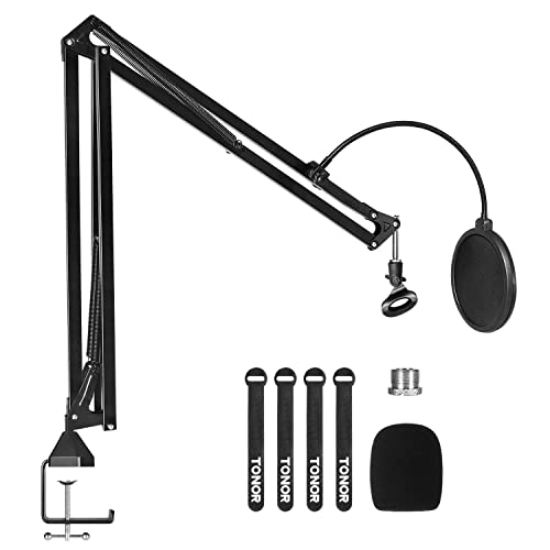 TONOR Microphone Stand Extension Arm, Studio Suspension Scissor Boom Arm with Pop Filter, 3/8" to 5/8" Adapter, Excellent Compatibility, Mic Clip, Upgraded Heavy Duty Clamp, T30 - Image 1