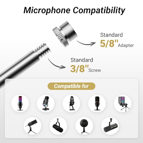 TONOR Microphone Stand Extension Arm, Studio Suspension Scissor Boom Arm with Pop Filter, 3/8" to 5/8" Adapter, Excellent Compatibility, Mic Clip, Upgraded Heavy Duty Clamp, T30 - Image 5