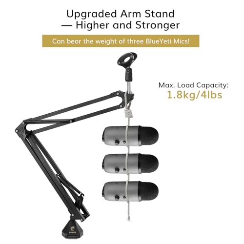 TONOR Microphone Stand Extension Arm, Studio Suspension Scissor Boom Arm with Pop Filter, 3/8" to 5/8" Adapter, Excellent Compatibility, Mic Clip, Upgraded Heavy Duty Clamp, T30 - Image 3