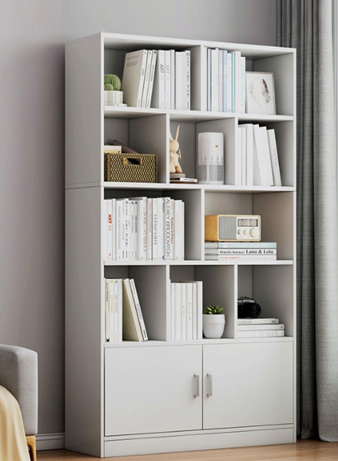 JCB CHIC رف كتب أبيض 80×24×180 سم مع 10 مكعبات وبابين، خزانة كتب ذات 4 طبقات مفتوحة مع خزانة، رف تخزين مكعبات حديث (SGG029BAI-80)  - Image 1