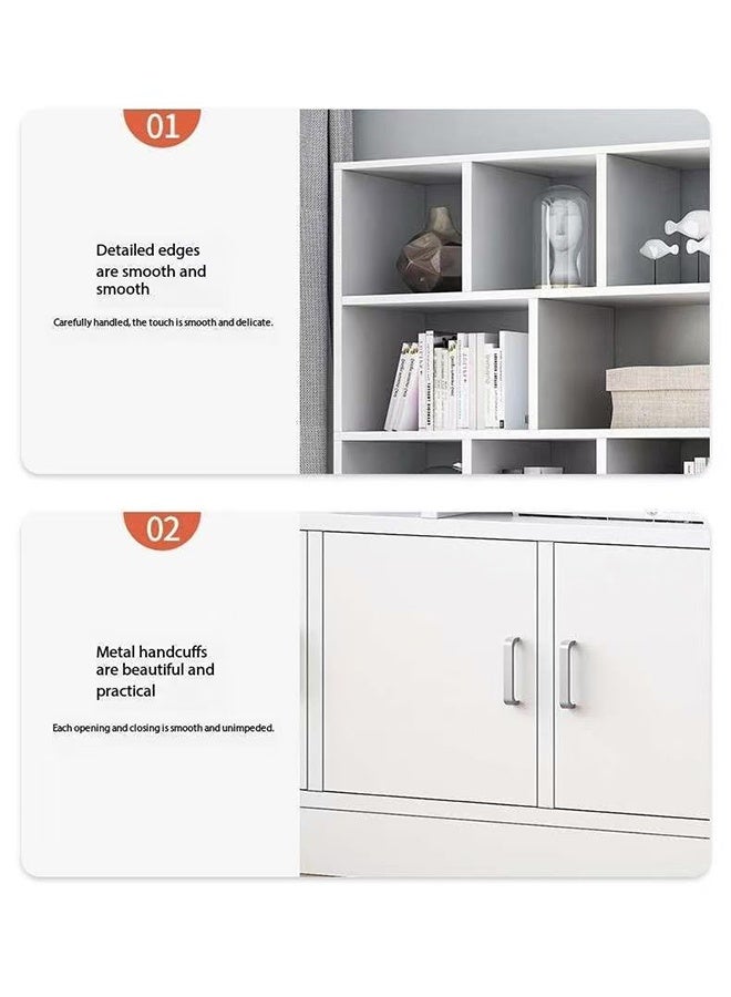 JCB CHIC رف كتب أبيض 80×24×180 سم مع 10 مكعبات وبابين، خزانة كتب ذات 4 طبقات مفتوحة مع خزانة، رف تخزين مكعبات حديث (SGG029BAI-80)  - Image 4