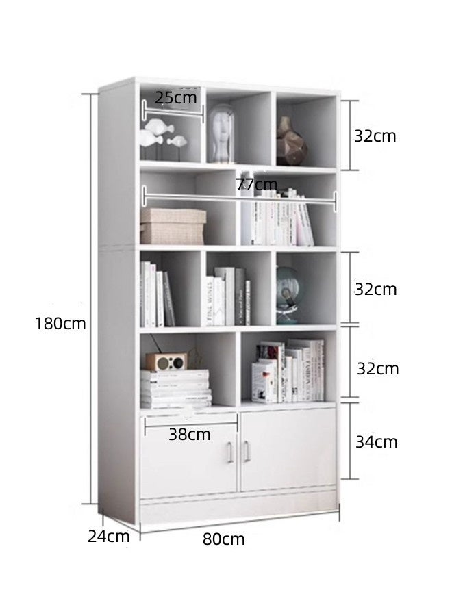 JCB CHIC رف كتب أبيض 80×24×180 سم مع 10 مكعبات وبابين، خزانة كتب ذات 4 طبقات مفتوحة مع خزانة، رف تخزين مكعبات حديث (SGG029BAI-80)  - Image 2