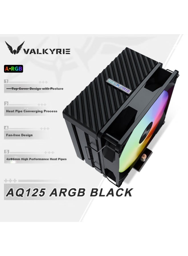 Valkyrie Aq125 Argb Black Vk Cpu Air Cooler, Anti-gravity Four Heat Pipes Direct Touch, 12cm Fan, Compatible With Lga1700 Am5 - Image 1