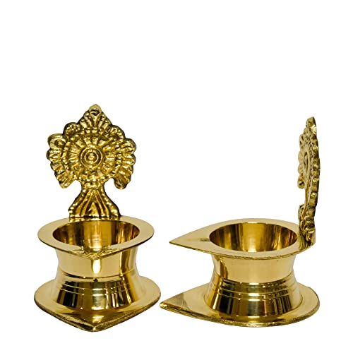 Bhimonee Decor | Brass Diyas for Pooja Set of 2 | Shanku Chakra Kamakshi Deepalu Brass Diya Set | Handcrafted in India | Pure Brass | Dimensions: 3 Inches | 200gm per Set | - Image 5