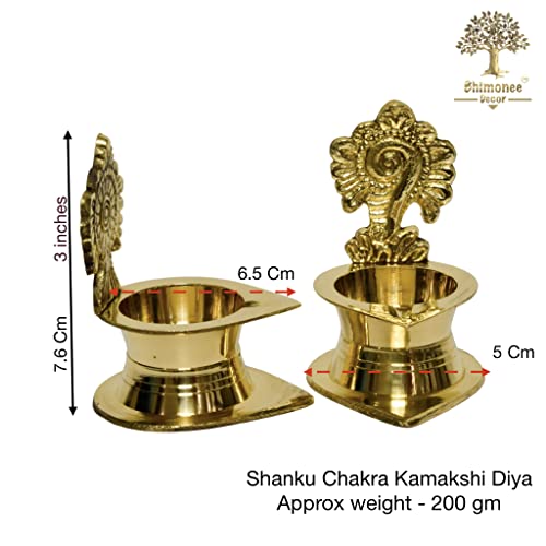 Bhimonee Decor | Brass Diyas for Pooja Set of 2 | Shanku Chakra Kamakshi Deepalu Brass Diya Set | Handcrafted in India | Pure Brass | Dimensions: 3 Inches | 200gm per Set | - Image 4