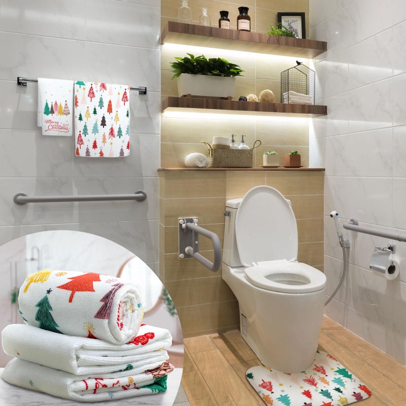 Newwiee Newwiee 7 Pcs Christmas Shower Curtain Set Boho Themed Bathroom Decor Shower Curtain and Mats Towels Toilet Mat Waterproof Watercolor Bath Curtain Accessories - Image 2