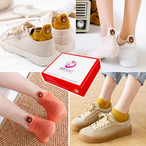 IBEILLI Women Cute Socks 10 Pairs Cotton Kawaii Embroidered Funny Low Cut Ankle Socks for Women Girls (10 Pack Bear with Gift Box) - Image 5