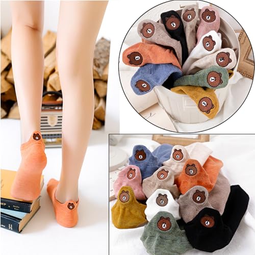 IBEILLI Women Cute Socks 10 Pairs Cotton Kawaii Embroidered Funny Low Cut Ankle Socks for Women Girls (10 Pack Bear with Gift Box) - Image 2