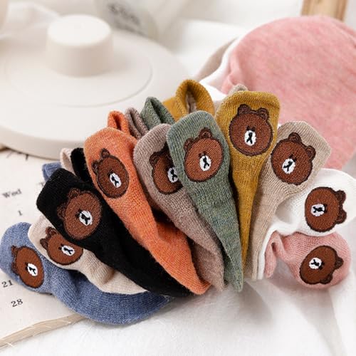IBEILLI Women Cute Socks 10 Pairs Cotton Kawaii Embroidered Funny Low Cut Ankle Socks for Women Girls (10 Pack Bear with Gift Box) - Image 4
