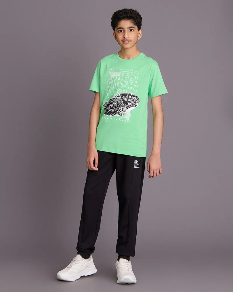 Redtag Senior Boys Green Graphic T Shirt