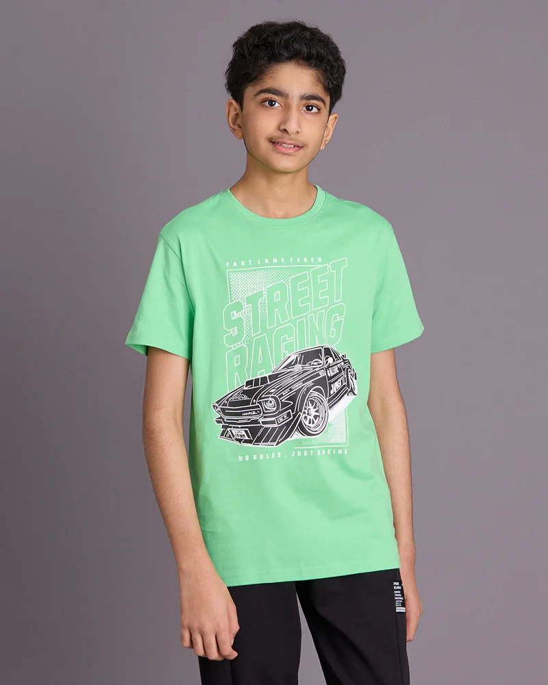 Redtag Senior Boys Green Graphic T Shirt