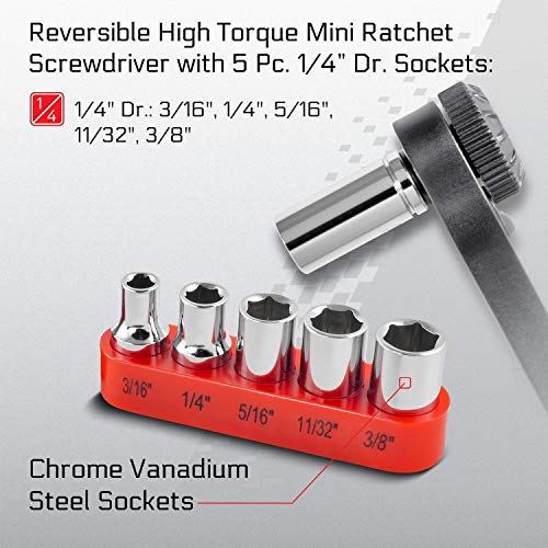 Carbyne 17-Piece Right Angle Offset Mini Ratchet Wrench Screwdriver, 1/4 Inch Dual-Drive Head | Bit Set & Sockets • From a Family-Run Tool Company Based in the U.S.A. - Image 4