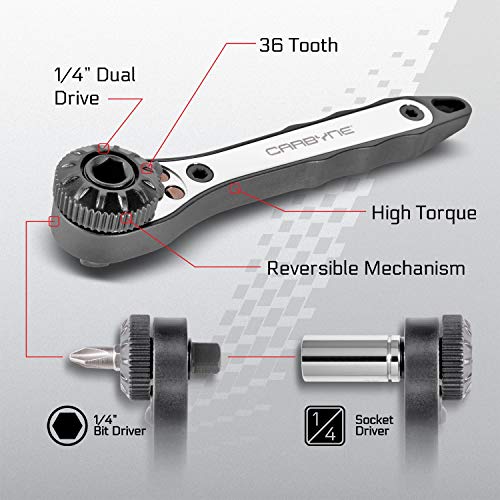 Carbyne 17-Piece Right Angle Offset Mini Ratchet Wrench Screwdriver, 1/4 Inch Dual-Drive Head | Bit Set & Sockets • From a Family-Run Tool Company Based in the U.S.A. - Image 5