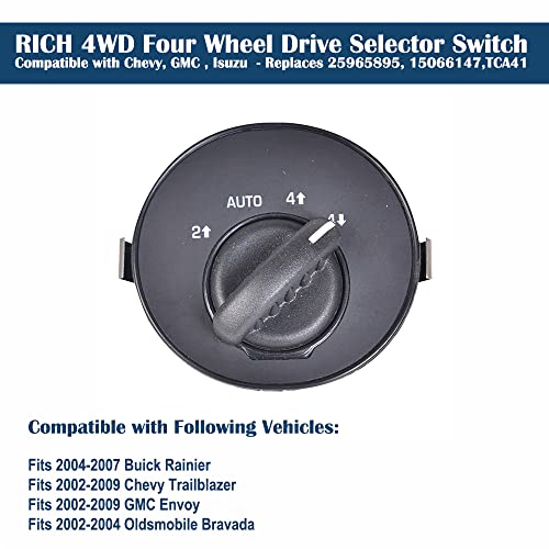 RICH AUTO Rich 4x4 Switch 4WD Four Wheel Drive Selector Switch Compatible with Chevy Trailbazer, GMC Envoy, Isuzu Ascender - Replaces 25965895, 901-064，901064，15066147, TCA41 - Image 2