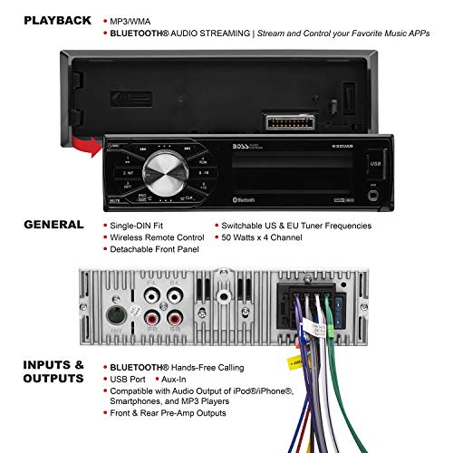 BOSS Audio Systems 632UAB Car Stereo - Single Din, Bluetooth, No CD DVD Player, AM/FM Radio Receiver, Wireless Remote Control, Aux in, USB - Image 5