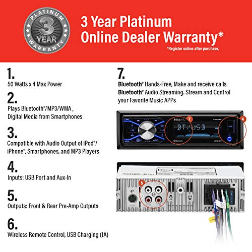 BOSS Audio Systems 632UAB Car Stereo - Single Din, Bluetooth, No CD DVD Player, AM/FM Radio Receiver, Wireless Remote Control, Aux in, USB - Image 2