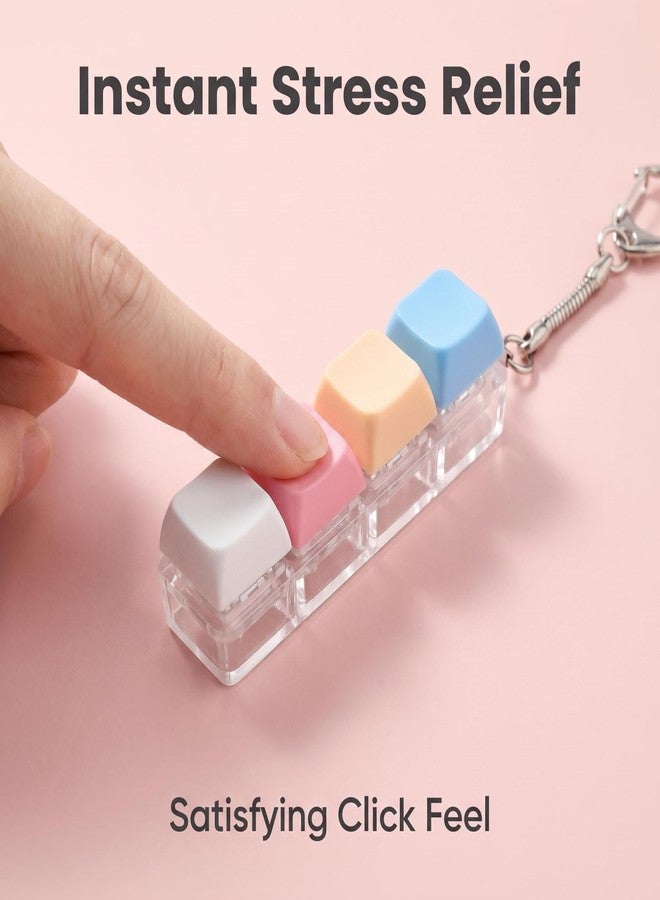 PIPITREE Keyboard Fidget Toys Keychain 2PCS Clicker Keyboard Fidget Toy Decompression Button Stress Relief Finger Clicker for Anxiety Quiet Clicky Sensory Toy for Adults Office (Macaron Colors) - Image 3