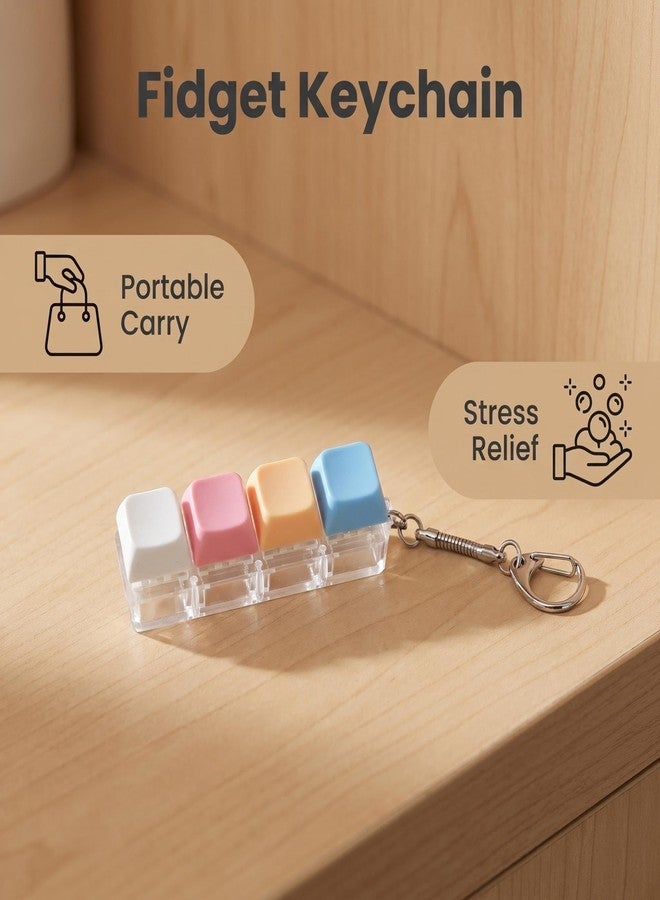 PIPITREE Keyboard Fidget Toys Keychain 2PCS Clicker Keyboard Fidget Toy Decompression Button Stress Relief Finger Clicker for Anxiety Quiet Clicky Sensory Toy for Adults Office (Macaron Colors) - Image 2
