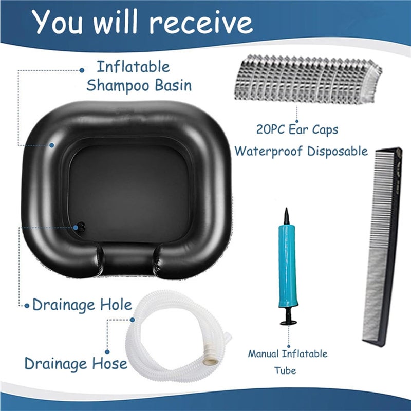 Samlomi Inflatable Shampoo Basin - Portable Hair Washing Bowl/Tub for Bedridden, Disabled,Injured, Elderly, Hair Washtub for Dreadlocks and at Home Sink Washing(Black) - Image 2