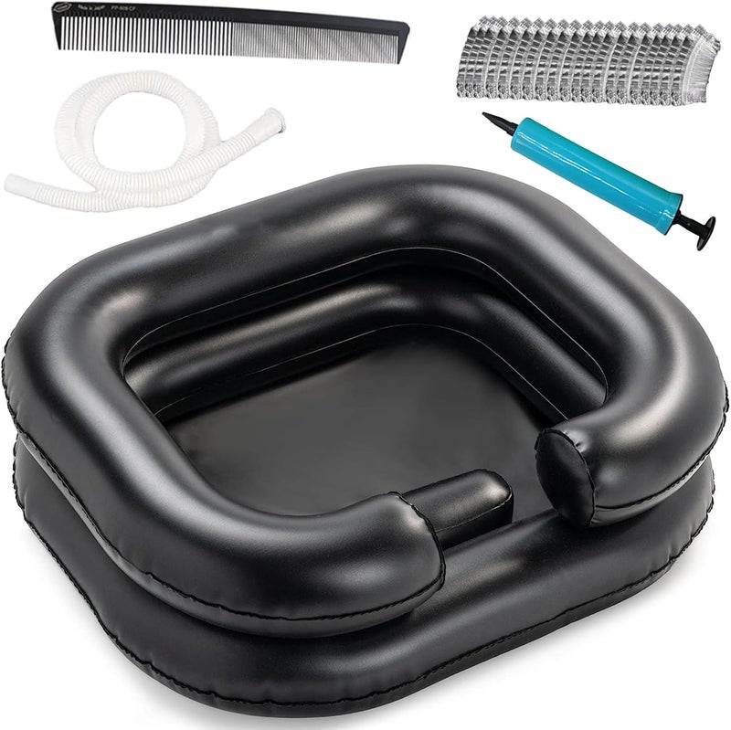 Samlomi Inflatable Shampoo Basin - Portable Hair Washing Bowl/Tub for Bedridden, Disabled,Injured, Elderly, Hair Washtub for Dreadlocks and at Home Sink Washing(Black) - Image 1