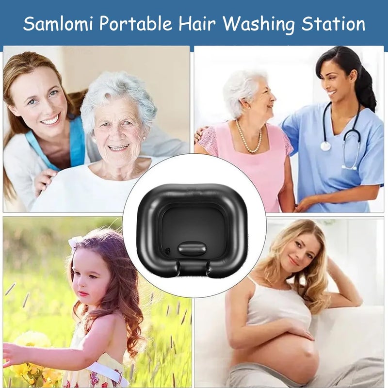 Samlomi Inflatable Shampoo Basin - Portable Hair Washing Bowl/Tub for Bedridden, Disabled,Injured, Elderly, Hair Washtub for Dreadlocks and at Home Sink Washing(Black) - Image 4