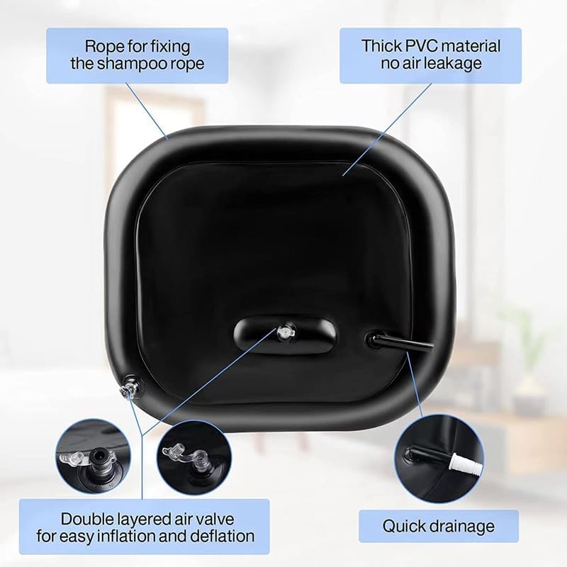 Samlomi Inflatable Shampoo Basin - Portable Hair Washing Bowl/Tub for Bedridden, Disabled,Injured, Elderly, Hair Washtub for Dreadlocks and at Home Sink Washing(Black) - Image 3