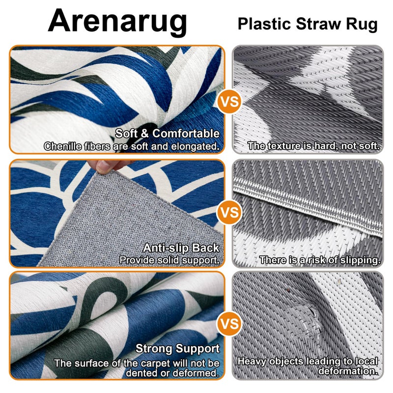 Arenarug 5x8 Outdoor Area Rug Washable Multicolored Patio Rug Tropical Botanical Floral Chenille Waterproof Outdoor Carpet for Living Room, Deck, Backyard, Porch, Blue - Image 5