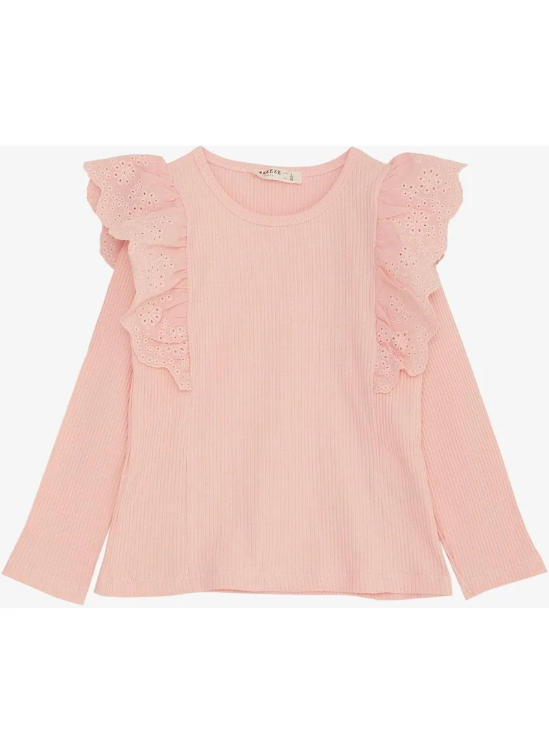 Breeze Girl Long Sleeve Blouse with Guipure Flower Embroidery 3-7 Years, Pink