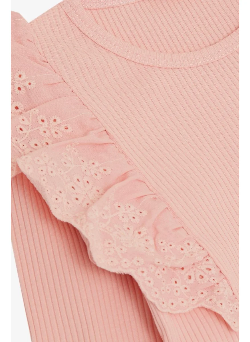 Breeze Girl Long Sleeve Blouse with Guipure Flower Embroidery 3-7 Years, Pink