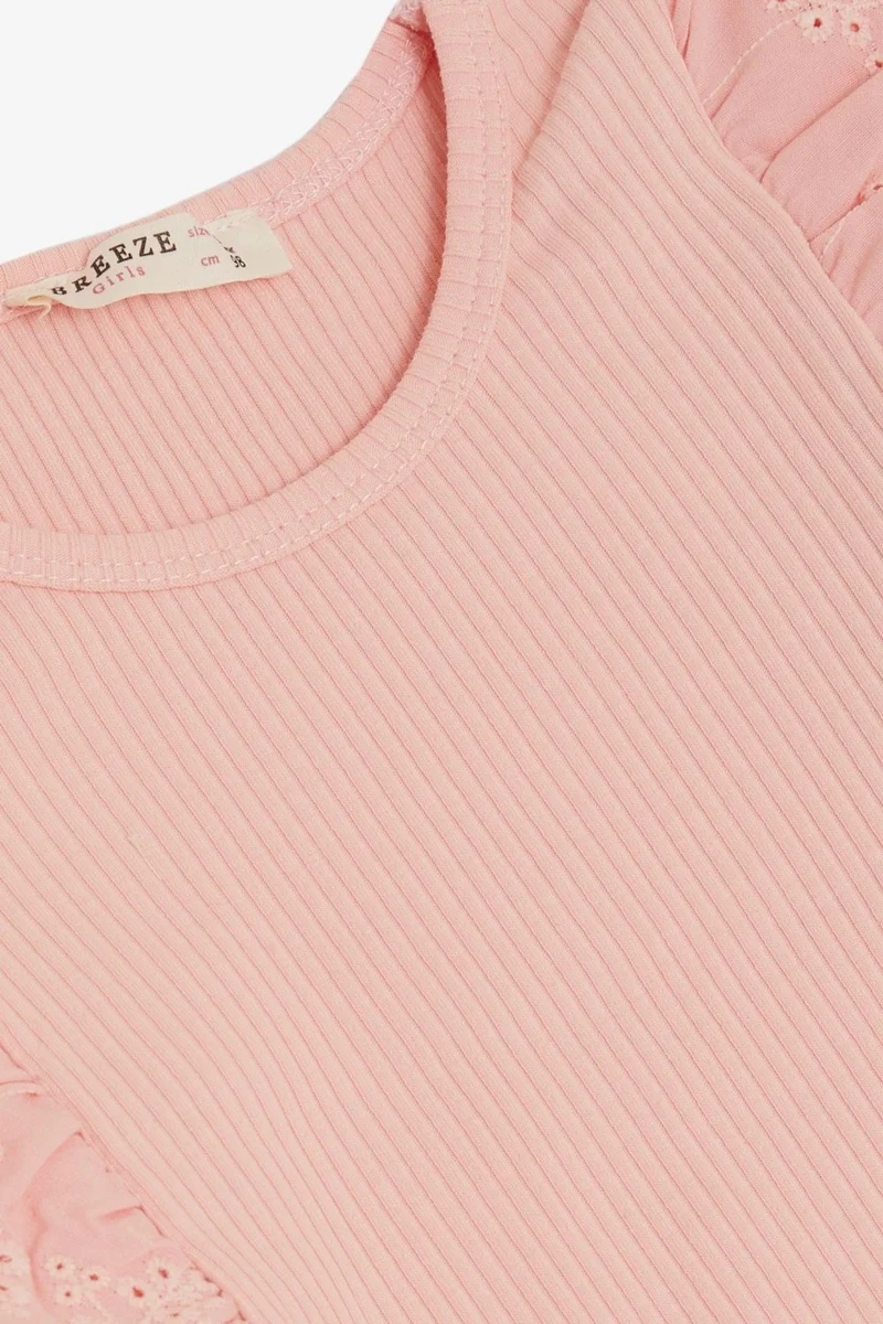 Breeze Girl Long Sleeve Blouse with Guipure Flower Embroidery 3-7 Years, Pink