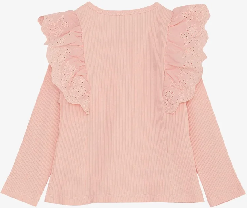 Breeze Girl Long Sleeve Blouse with Guipure Flower Embroidery 3-7 Years, Pink