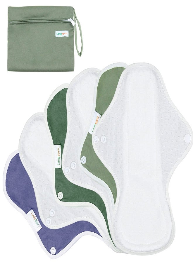 Langsprit Reusable Sanitary Pads for Women, Feminine Pads for Women Regular Absorbency Cotton Washable Cloth Menstrual Pads 6pcs Set with Mini Wet Bag Leakfree and Periods (Medium - Image 1