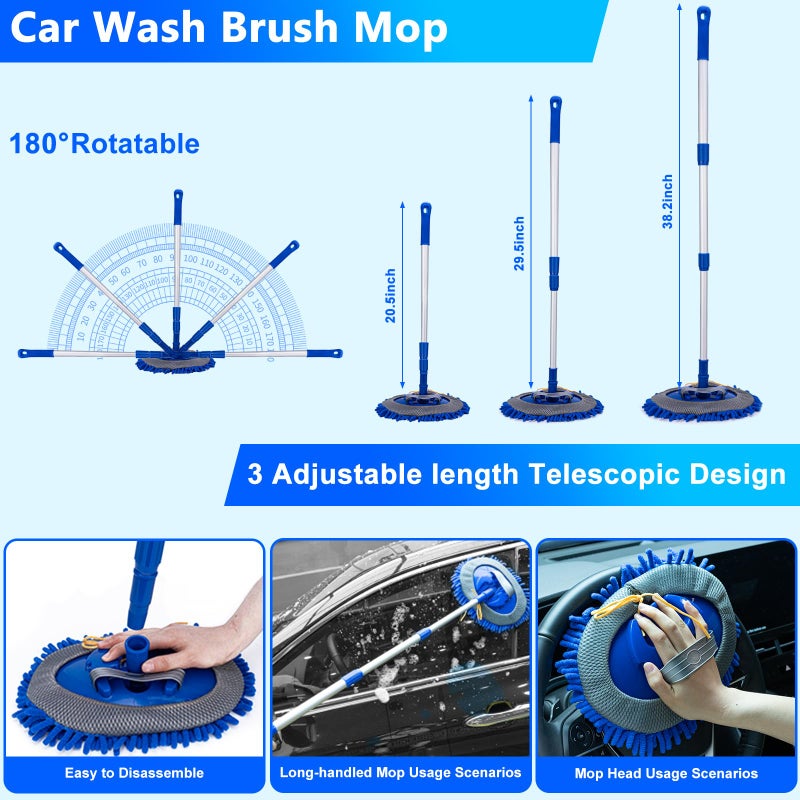 THINKWORK Car Wash Kit, Car Detailing Kit with Foam Gun, Car Wash Brush Mop and Large Folding Bucket Suitable for Car Cleaning, Blue Car Wash Set Gift for Men and Women - Image 4